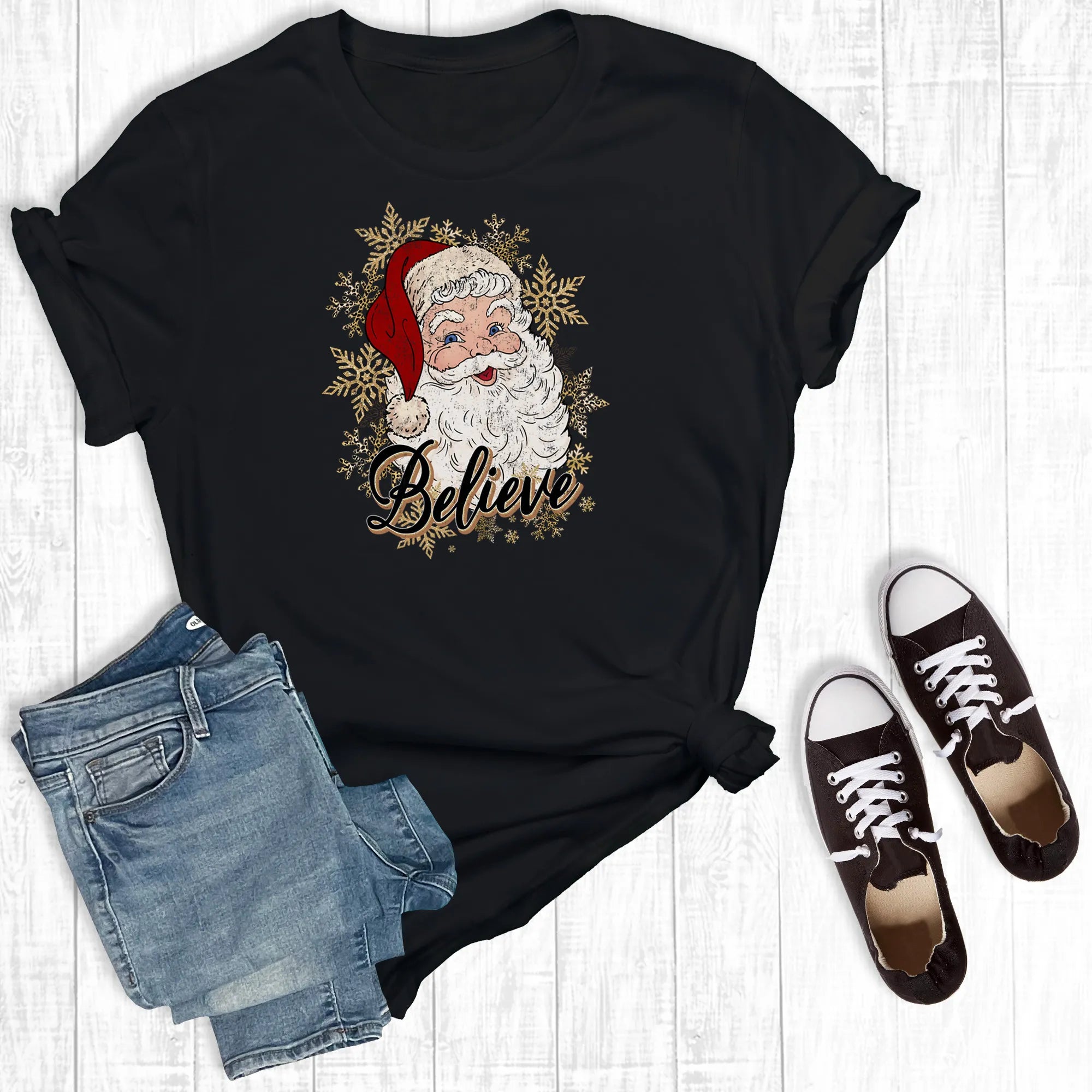 Christmas Santa Gold Snow Black